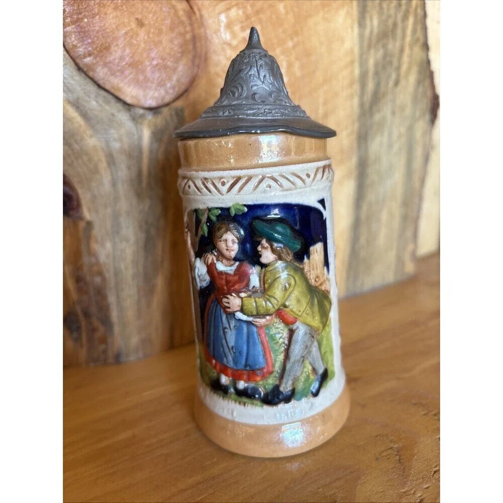 Vintage Small Hand-Painted Lidded German Beer Stein